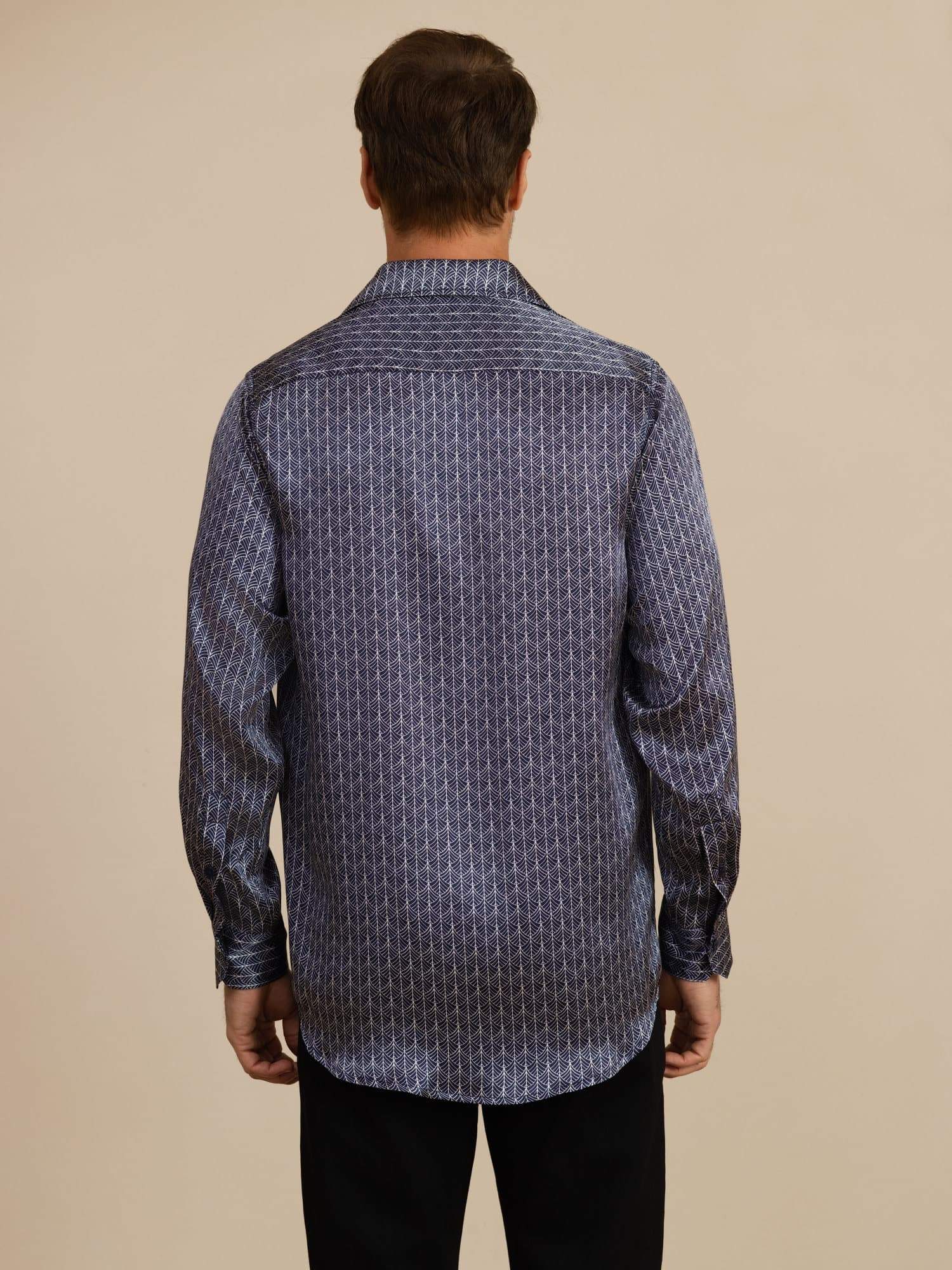 [Ginkgo Azul Marino] SilkSilky-ES Manga larga Cuello con Solapa Camisa de hombre 002