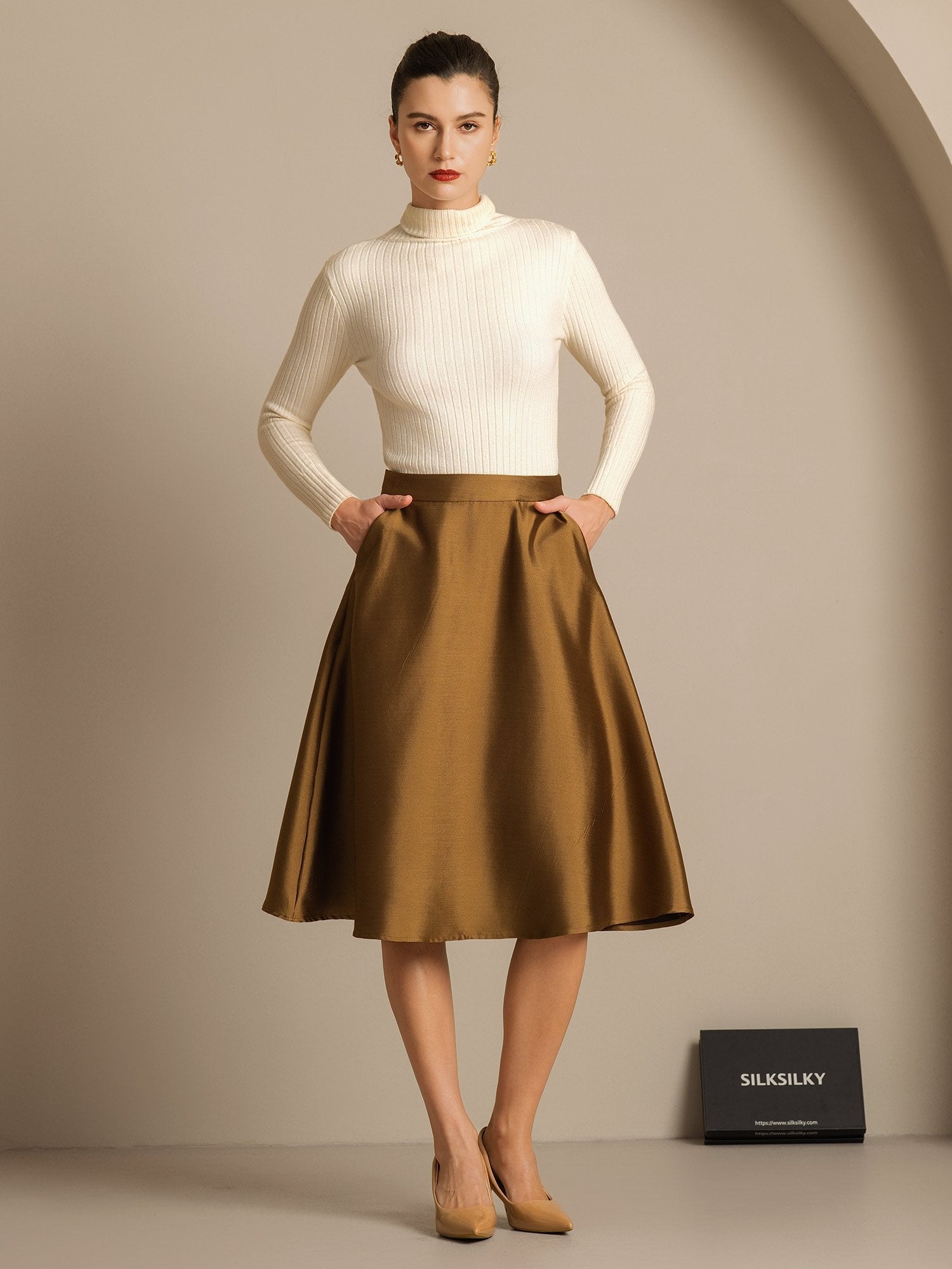 [Bronce] SilkSilky-ES 32Momme Silk-Wool Blend Skirt 008,