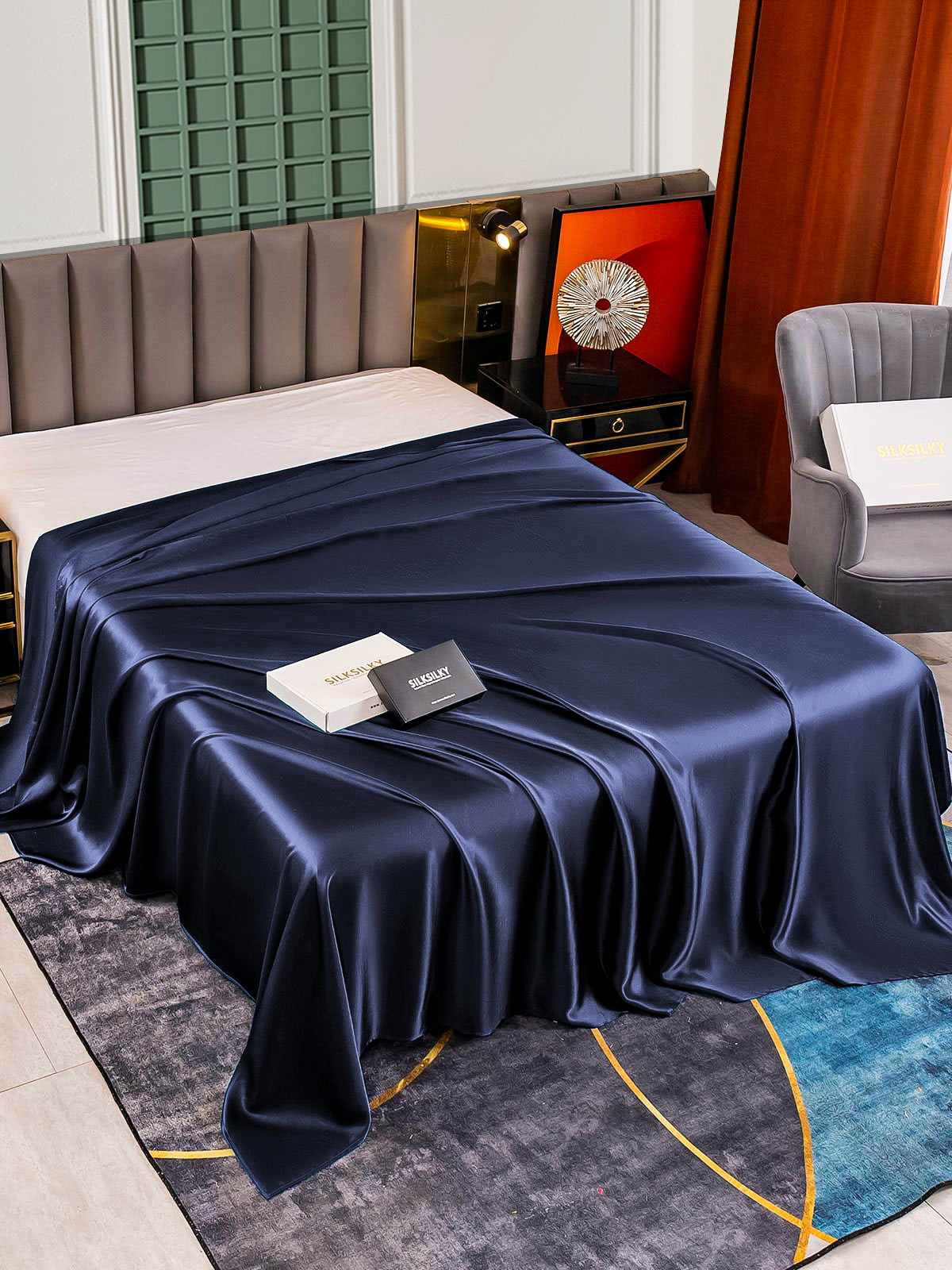 [Azul Oscuro] SilkSilky-ES 25Momme Seda Pura Sheet 001