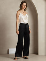 [Negro] SilkSilky-ES 19Momme Seda Womens Pants 005,