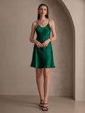 SilkSilky ES Seda Pura Sin mangas Cuello en V Vestido Verde 001