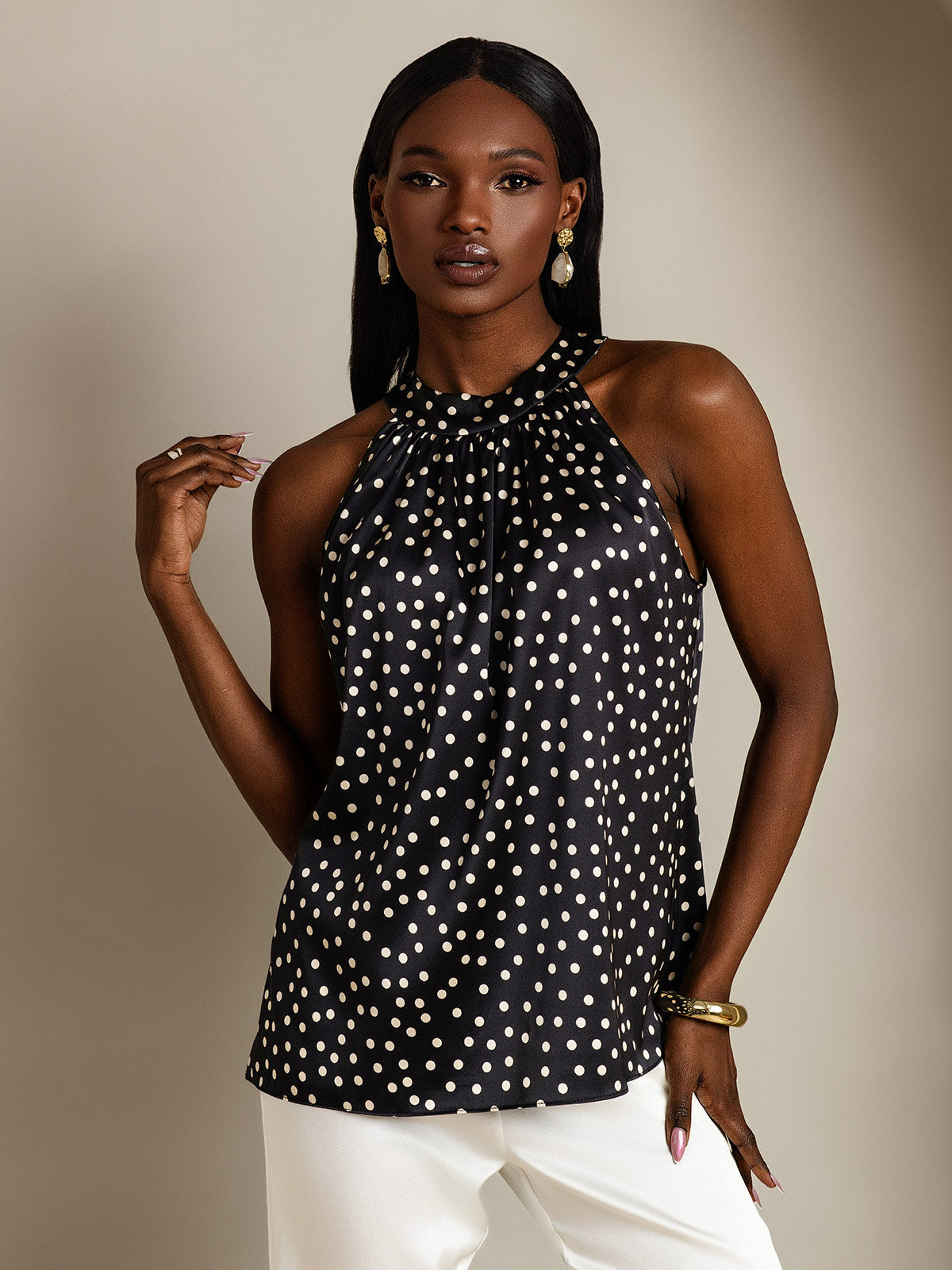 [Negro+Blanco] SilkSilky-ES 19Momme Seda Womens T-Shirt 001