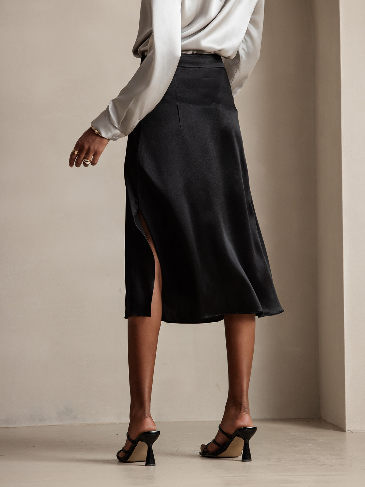 [Negro] SilkSilky-ES 19Momme Seda Skirt 002