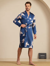 [Azul Oscuro] SilkSilky-ES 19Momme Mens Robe 005