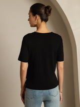 [Negro] SilkSilky-ES Manga corta Cuello en V Camisetas de Mujer 002