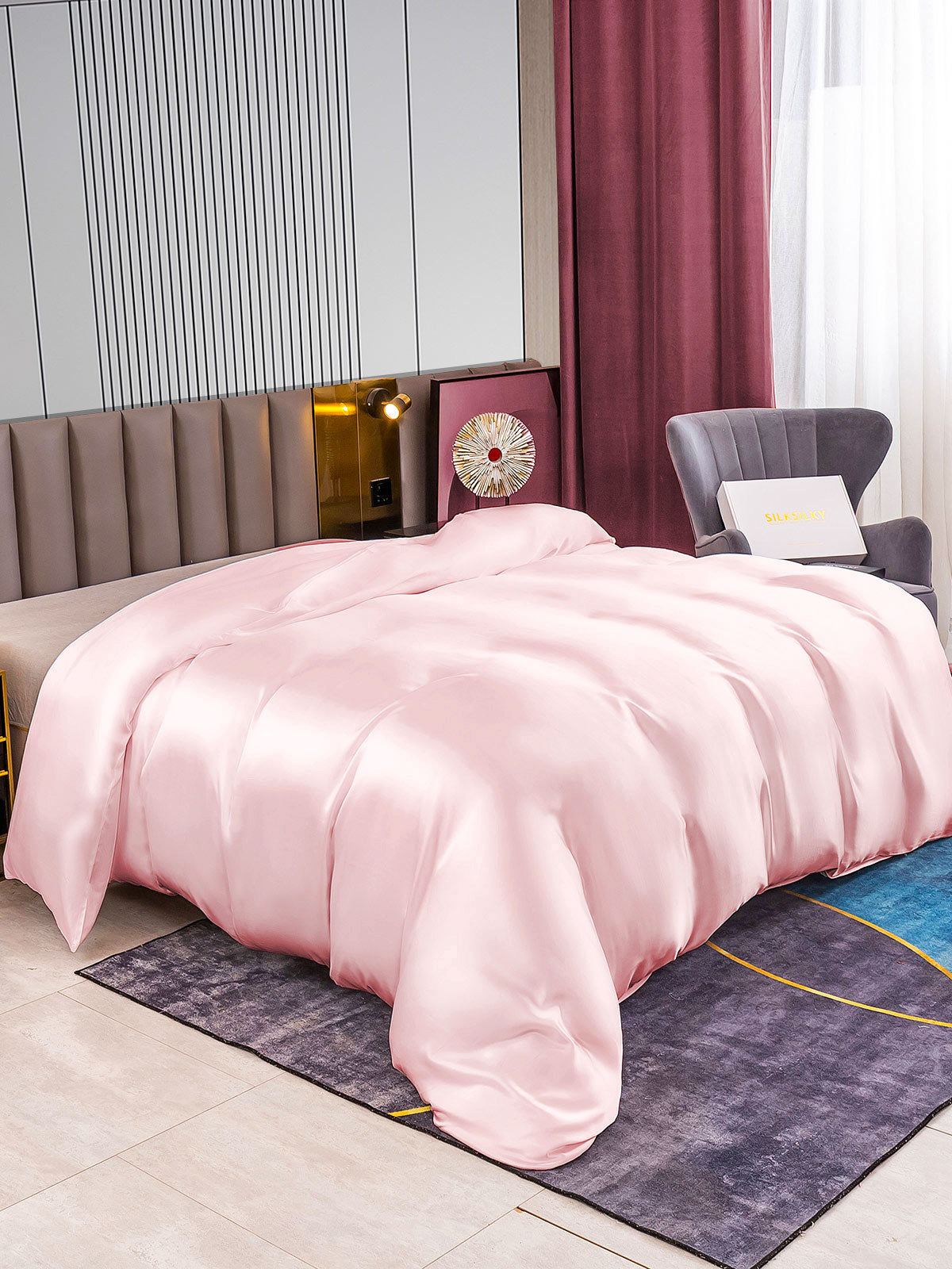 SilkSilky ES 22Momme Seda Pura Duvet Cover Rosa 002