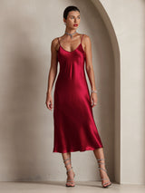 [Vino] SilkSilky-ES Spaghetti Strap V Neck Vestido 006