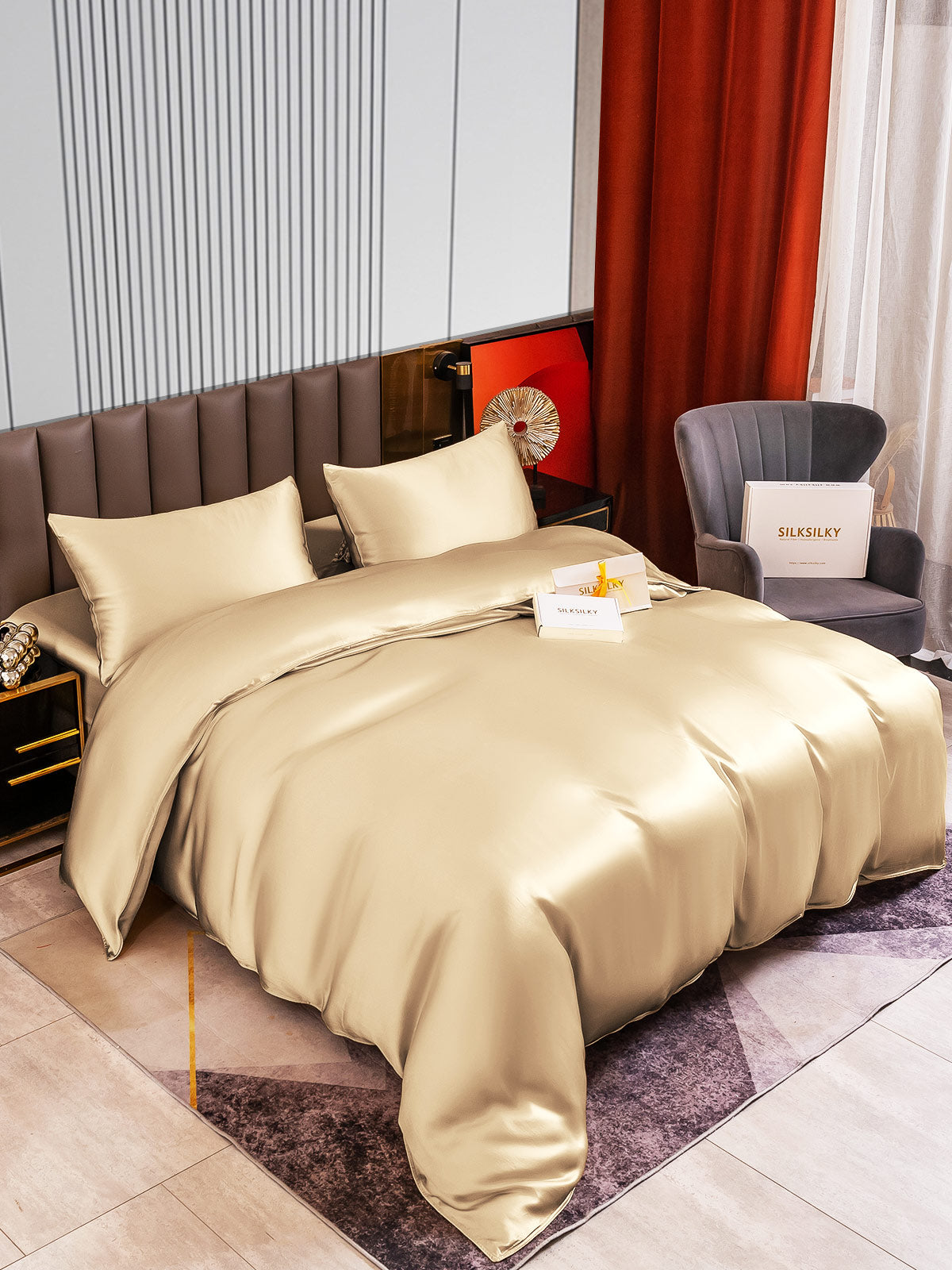 [Beige] SilkSilky-ES 22Momme Seda Pura Bedding Set 002