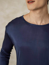 [Azul Oscuro] SilkSilky-ES Long Sleeve Round Neck Ropa Interior Larga Hombre 004