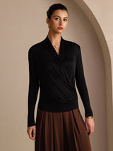 [Negro] SilkSilky-ES Long Sleeve Blusas 004
