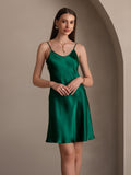 SilkSilky ES Seda Pura Sin mangas Cuello en V Vestido Verde 003