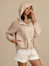 [MarrónClaro] SilkSilky-ES Manga larga Cuello Alto Chaqueta de mujer 001
