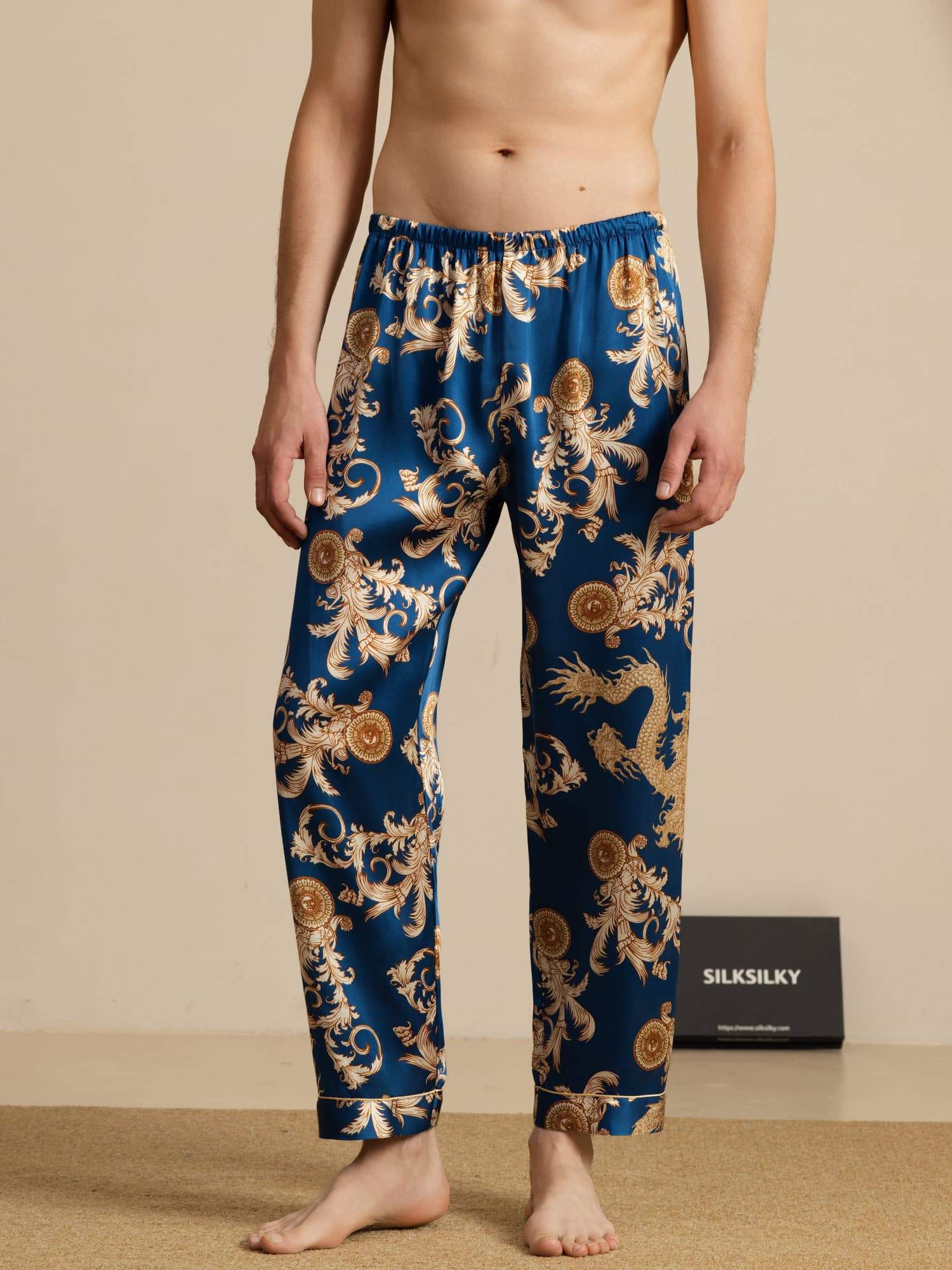 [Dragón Navy] SilkSilky-ES Mens Sleep Bottoms 001