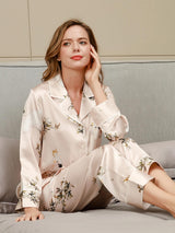 [Rosa Claro] SilkSilky-ES Long Sleeve Lapel Collar Pijamas de mujer 003