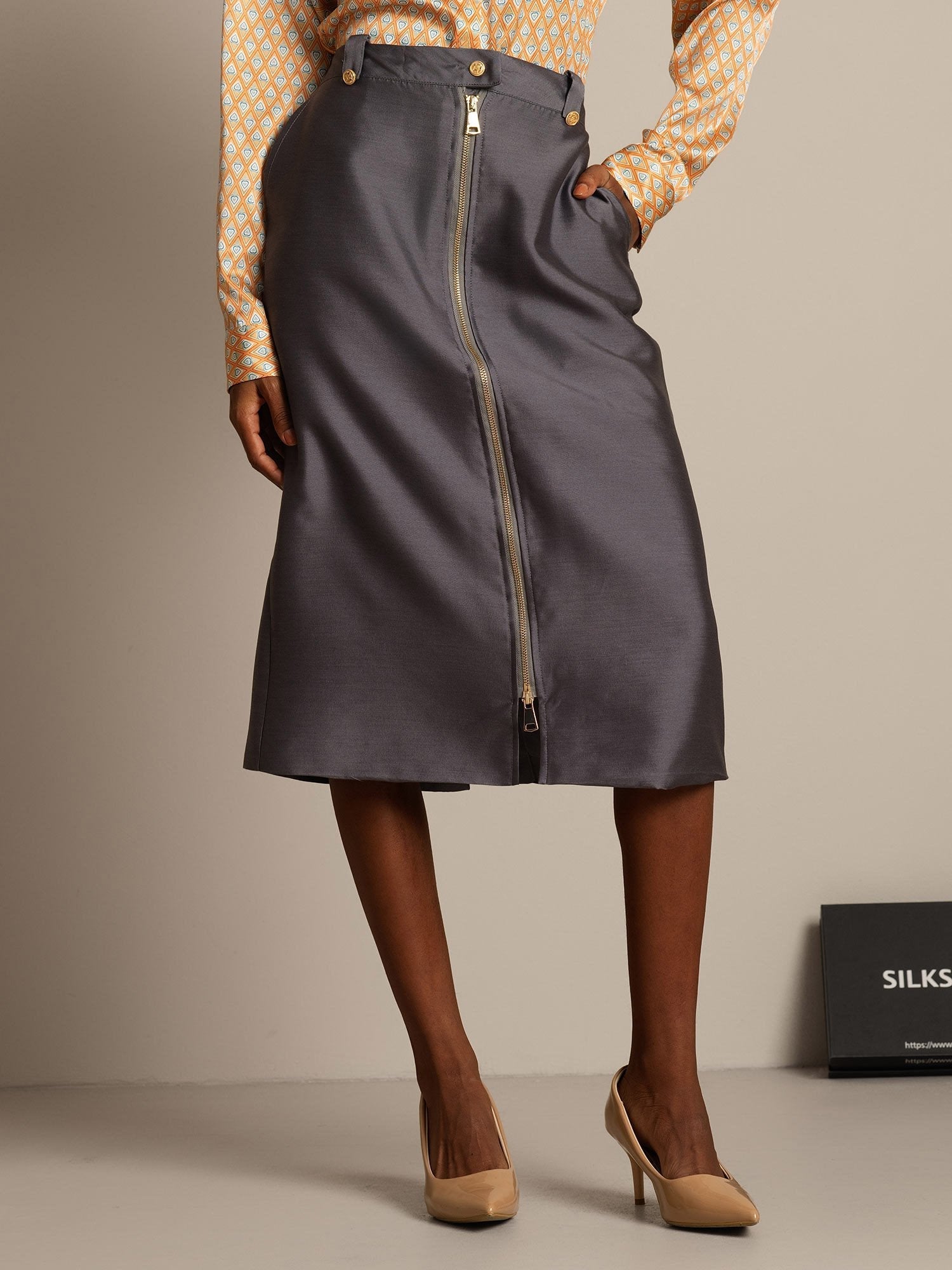 [Gris] SilkSilky-ES 32Momme Silk-Wool Blend Skirt 003,