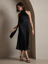 [Negro] SilkSilky-ES Sleeveless Halter Vestido 001