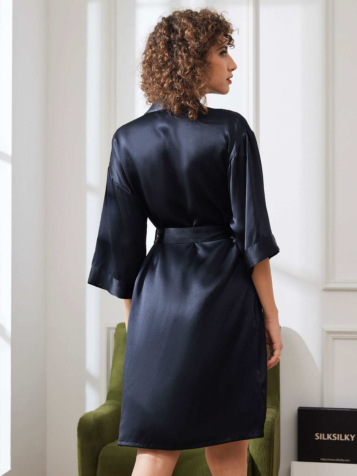 [Negro] SilkSilky-ES Seda Pura Womens Robe 002