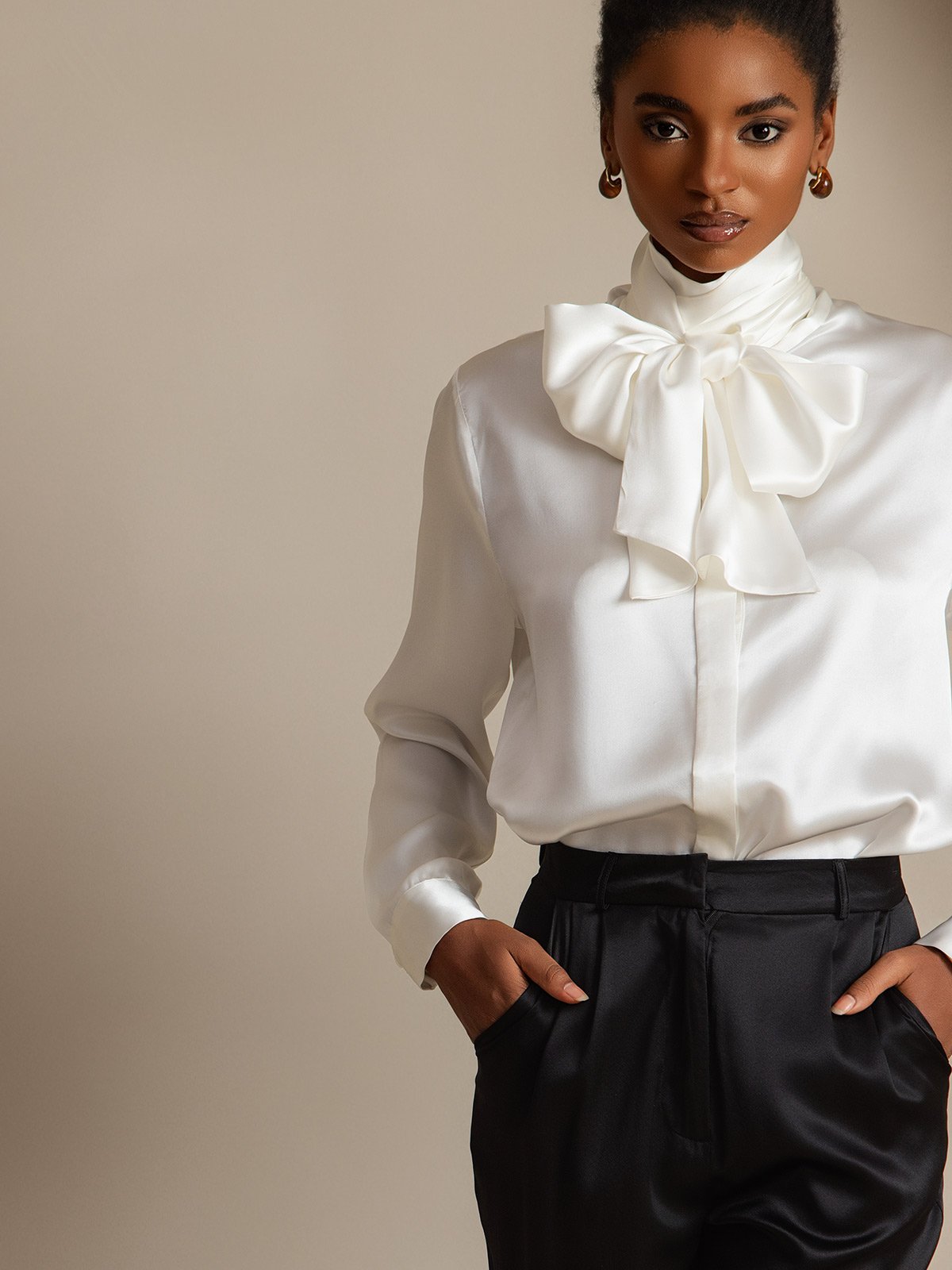 [Blanco] SilkSilky-ES 19Momme Seda Womens Shirt 004