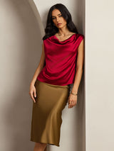 [Vino] SilkSilky-ES Cap Sleeve Cowl Neck Camisetas de Mujer 001
