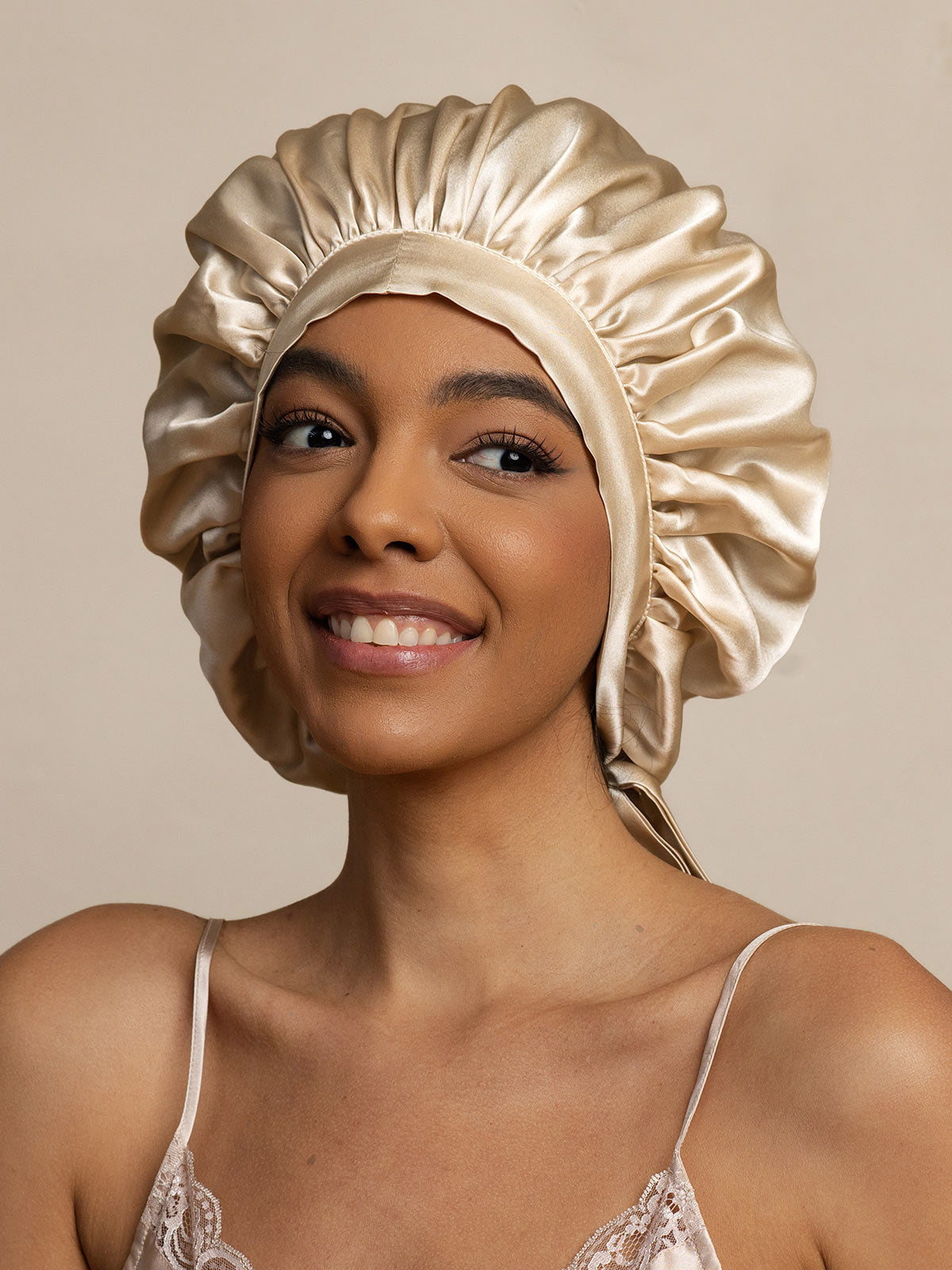 [Beige] SilkSilky-ES Seda Pura Sleep Cap 003