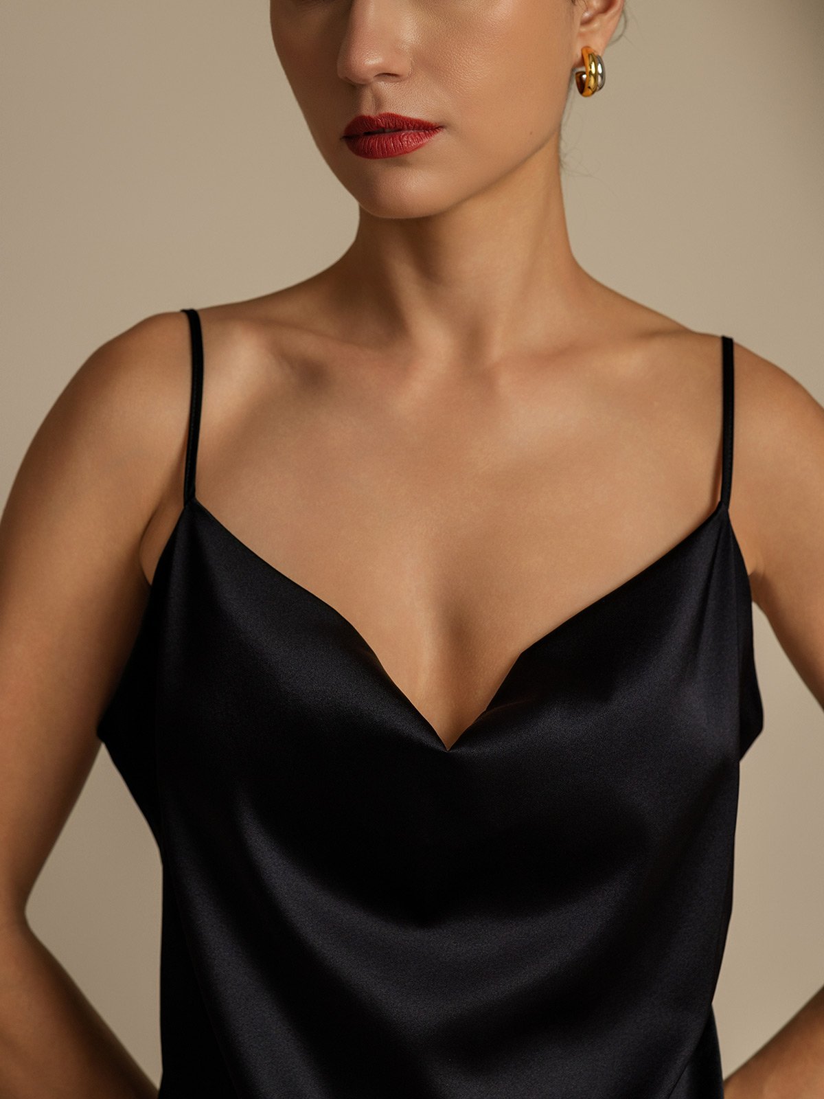 [Negro] SilkSilky-ES 19Momme Seda Cuello Camisero Women''s Outfit Sets 004,