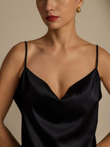 [Negro] SilkSilky-ES Spaghetti Strap Cowl Neck Women's Outfit Sets 004