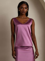 [Morado Oscuro] SilkSilky-ES Sleeveless V Neck Top de tirantes 001