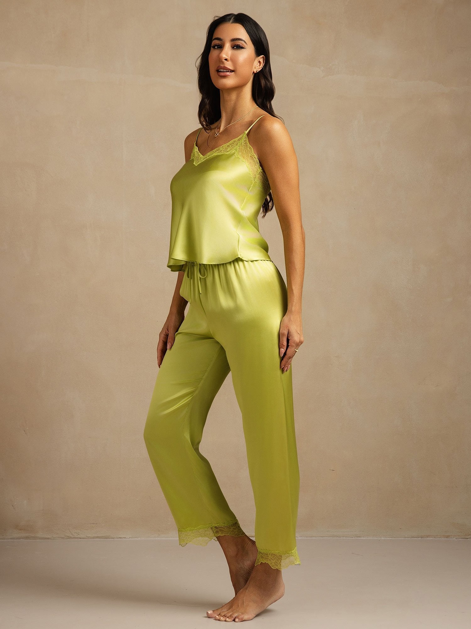 [Menta Verde] SilkSilky-ES Seda Pura Camisole Set 003