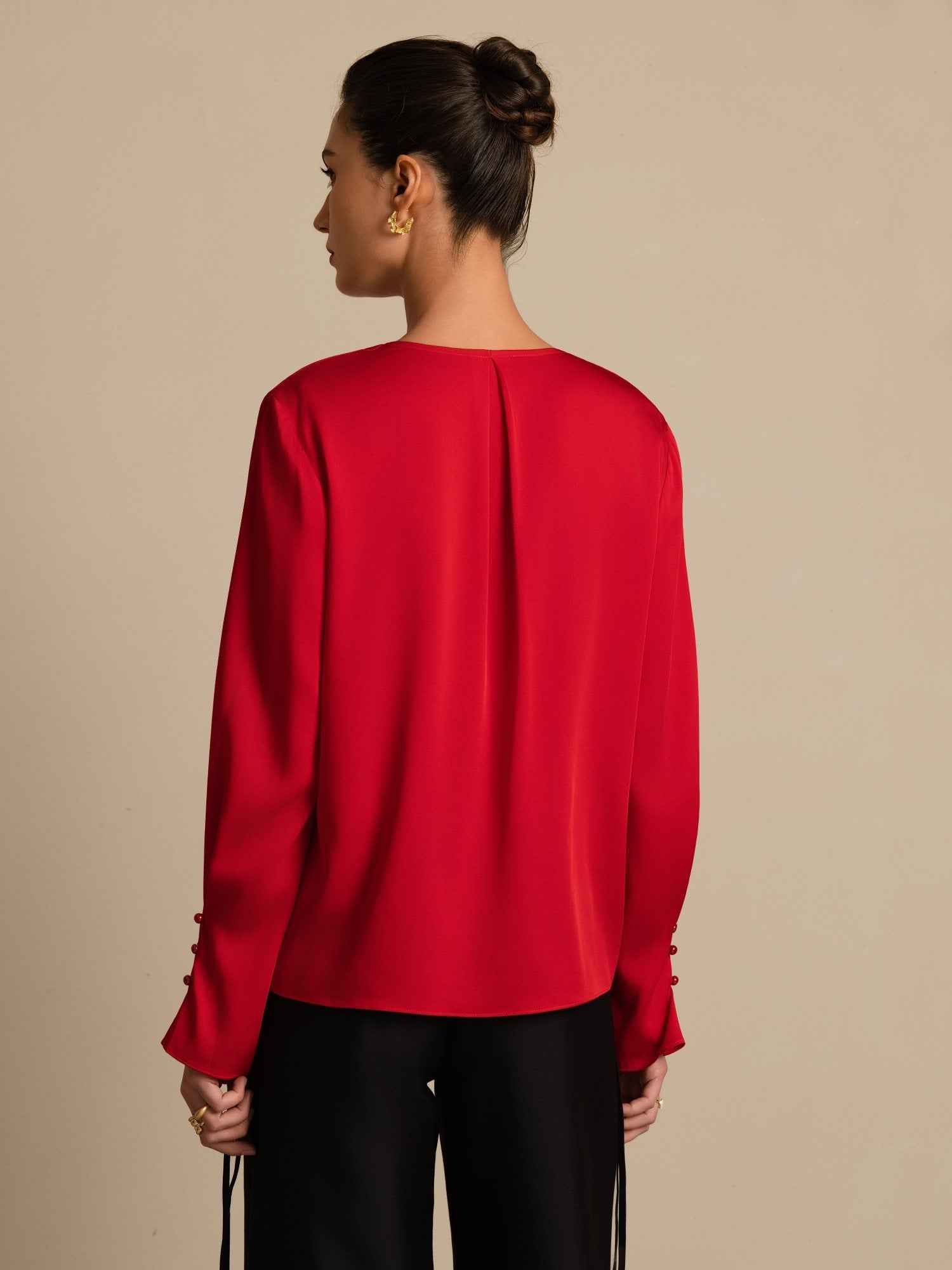 [Vino] SilkSilky-ES 19Momme Seda Manga larga Cuello en V Blusa 002