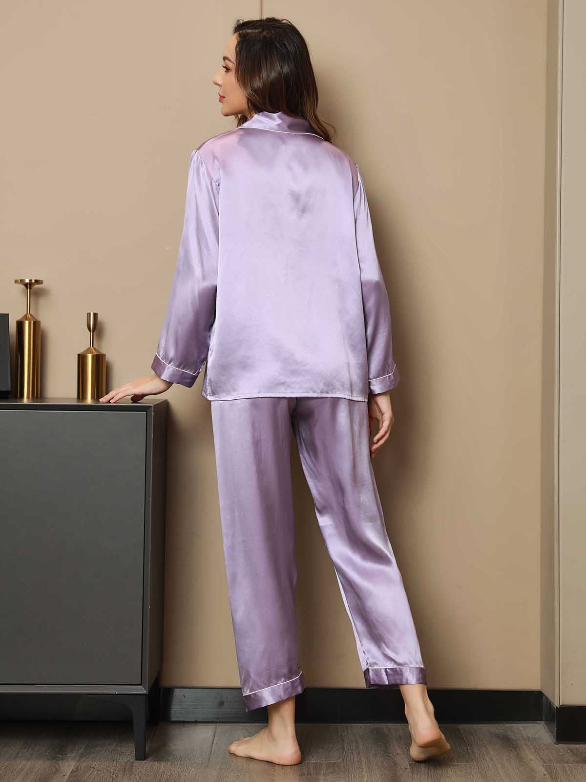[Lavender] SilkSilky-AU Pure Silk Notch Collar Women's Pyjamas 002,