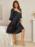 SilkSilky ES Seda Pura Manga larga Nightgown Negro 006