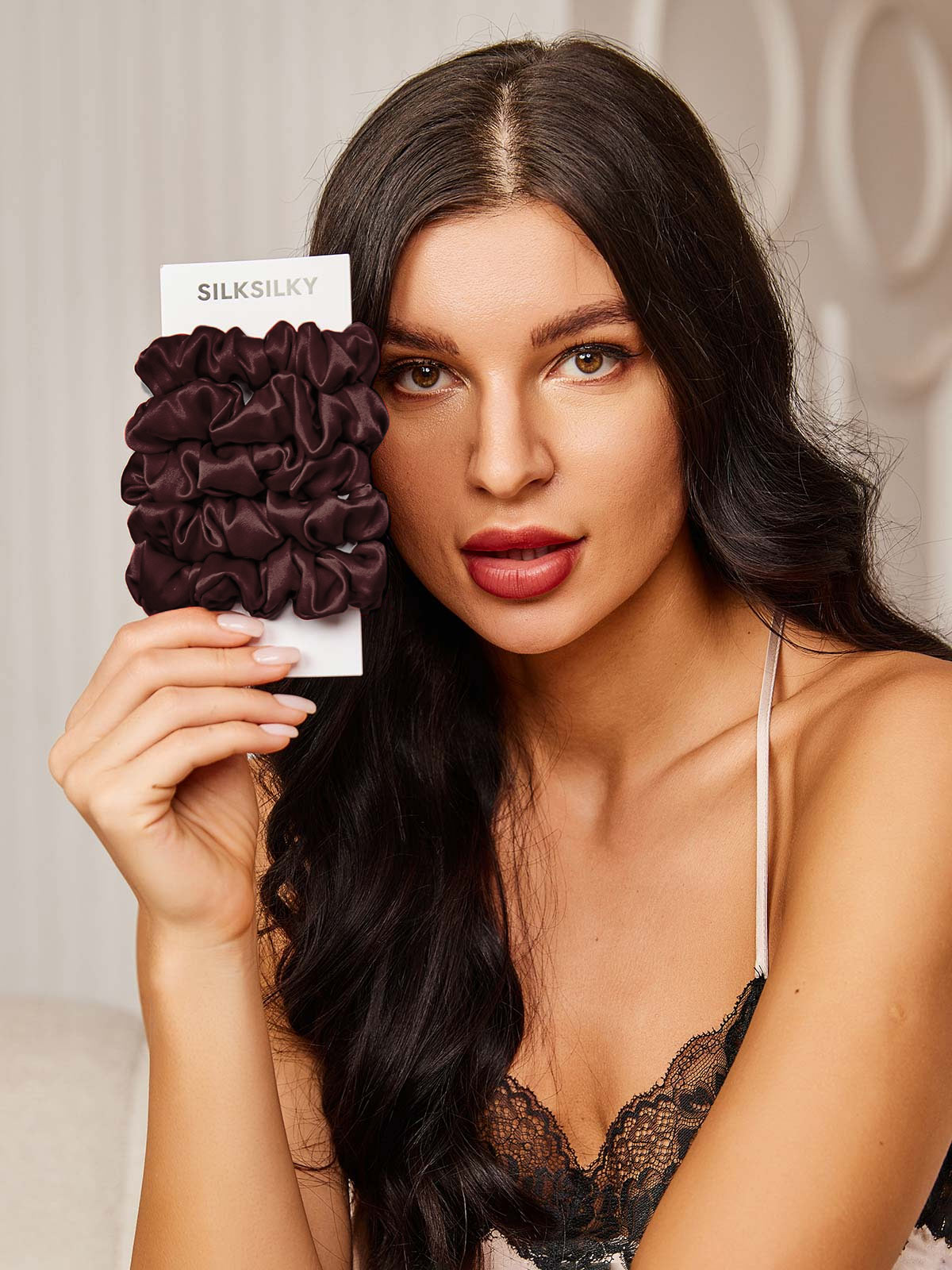[Marrón] SilkSilky-ES 19Momme Seda Pura Scrunchie 002