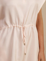 [Rosa] SilkSilky-ES 18Momme Manga Casquillo Cuello Henley Vestido 005