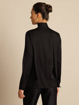 [Negro] SilkSilky-ES 19Momme Manga larga Cuello Lazo Blusa 002
