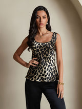 [Leopardo] SilkSilky-ES 19Momme Seda Cuello en U Top de tirantes 003,