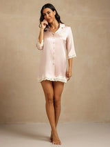 [Rosa] SilkSilky-ES Seda Pura Cuello Camisero Camisas de dormir 006