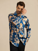 [Dragón Navy] SilkSilky-ES Long Sleeve Lapel Collar Camisa de hombre 006