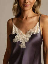 [Gris Púrpura] SilkSilky-ES Spaghetti Strap V Neck Camisón 004