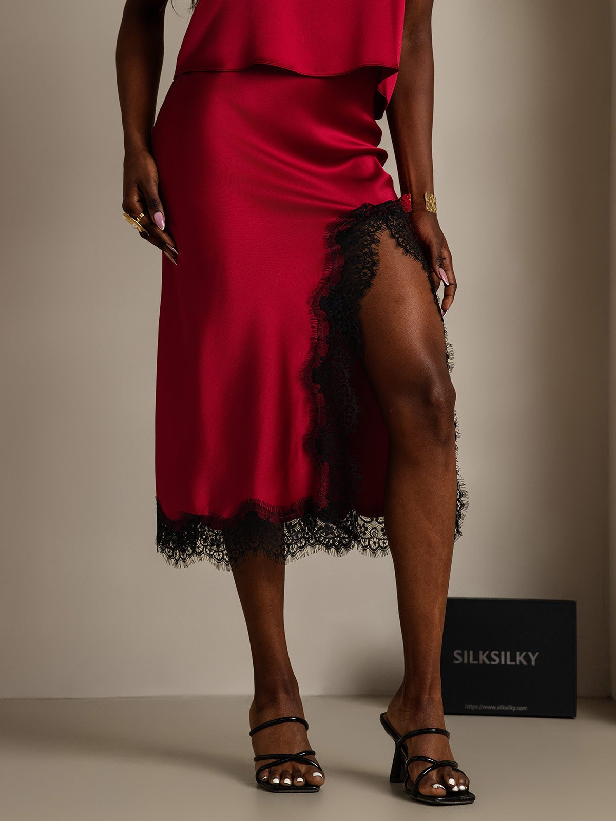 [Vino] SilkSilky-ES 19Momme Seda Split Falda 007