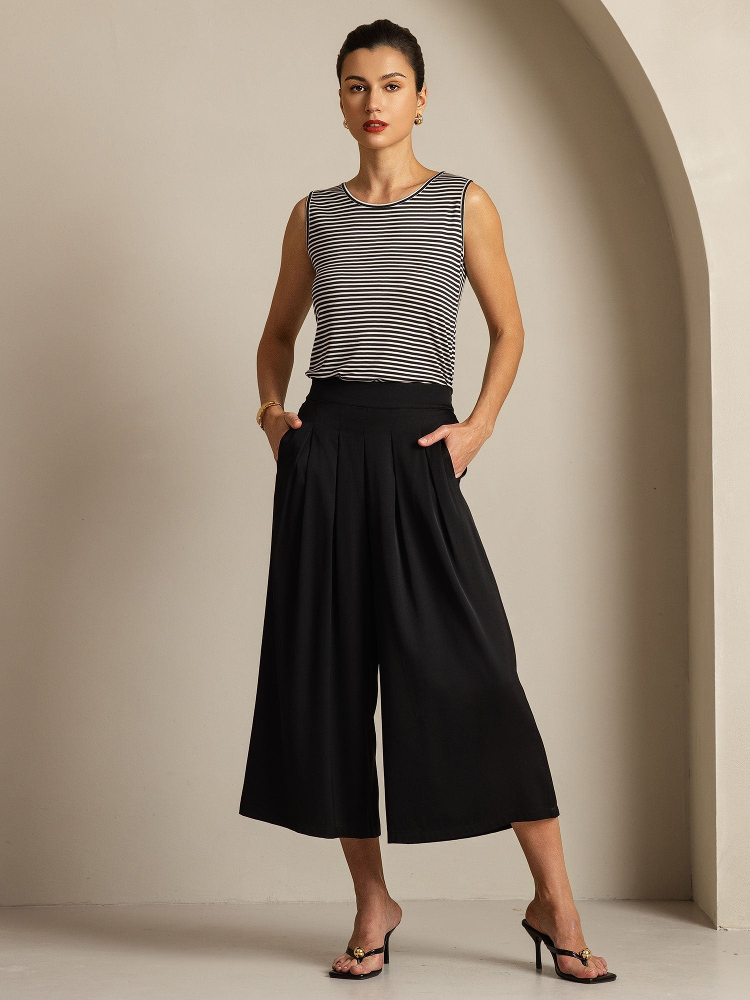 [Negro] SilkSilky-ES 19Momme Seda Womens Pants 007