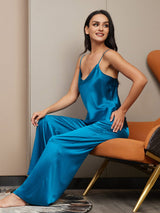 [Azul Real] SilkSilky-ES Spalline Sottili Cuello en V Conjunto de tirantes 005