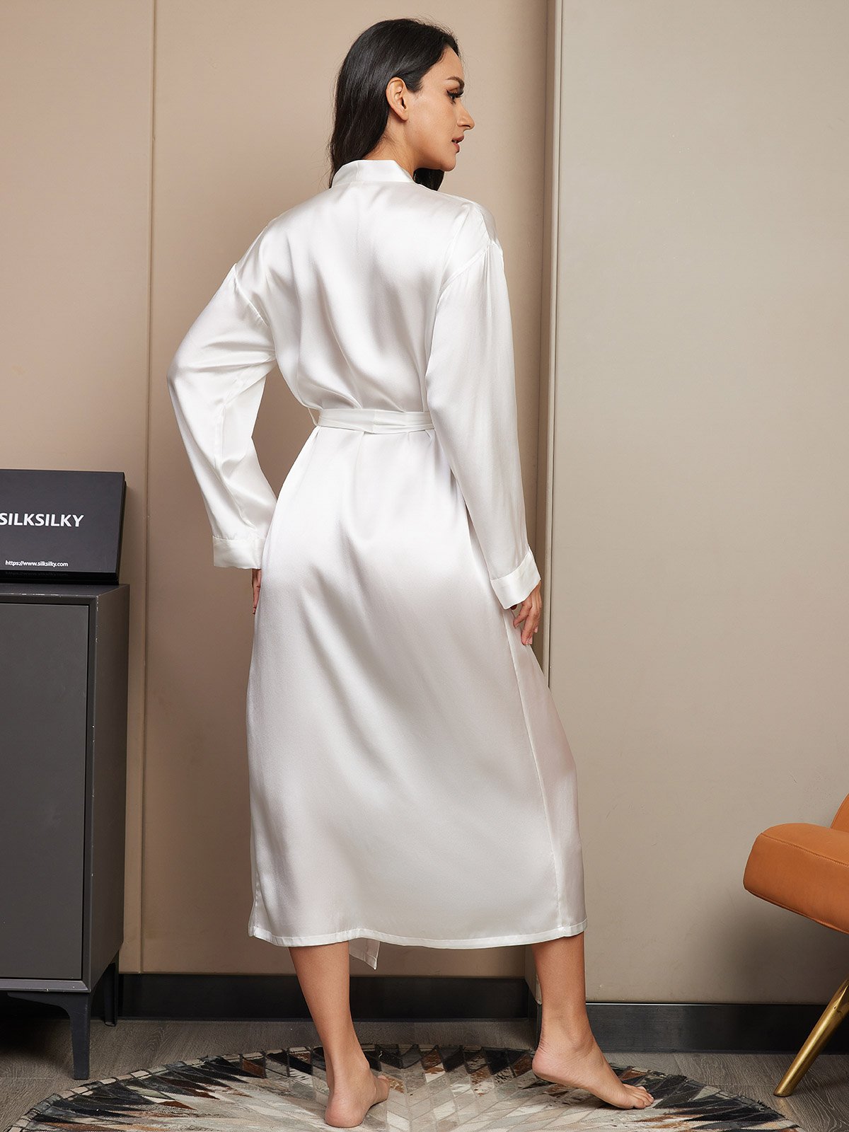 [Blanco] SilkSilky-ES Seda Pura Wrap Bata de mujer 002