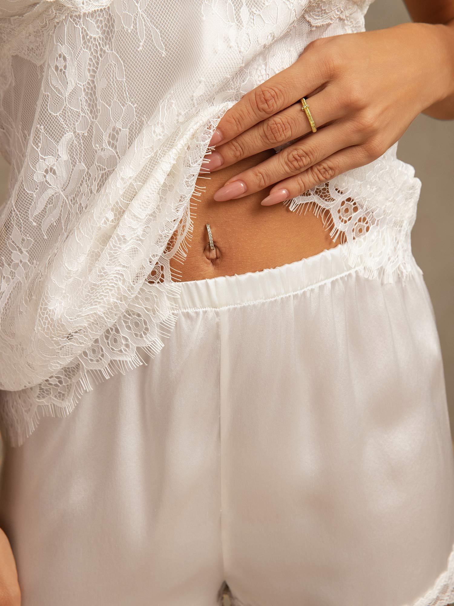 [Blanco] SilkSilky-ES Seda Pura Camisole Set 005