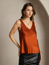 [Caramelo] SilkSilky-ES Sleeveless V Neck Top de tirantes 002