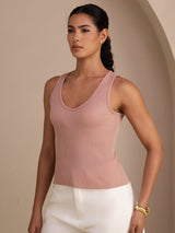 [Rosa] SilkSilky-ES Sleeveless Deep V Neck Top de tirantes 004