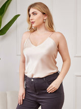 [Beige] SilkSilky-ES Spalline Sottili Cuello en V Top de tirantes talla grande 003