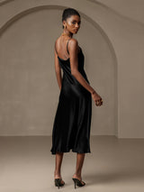 [Negro] SilkSilky-ES Spalline Sottili Cuello Drapeado Vestido 002