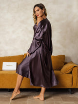 [Gris Púrpura] SilkSilky-ES Long Sleeve V Neck Conjunto de camisón y bata 002
