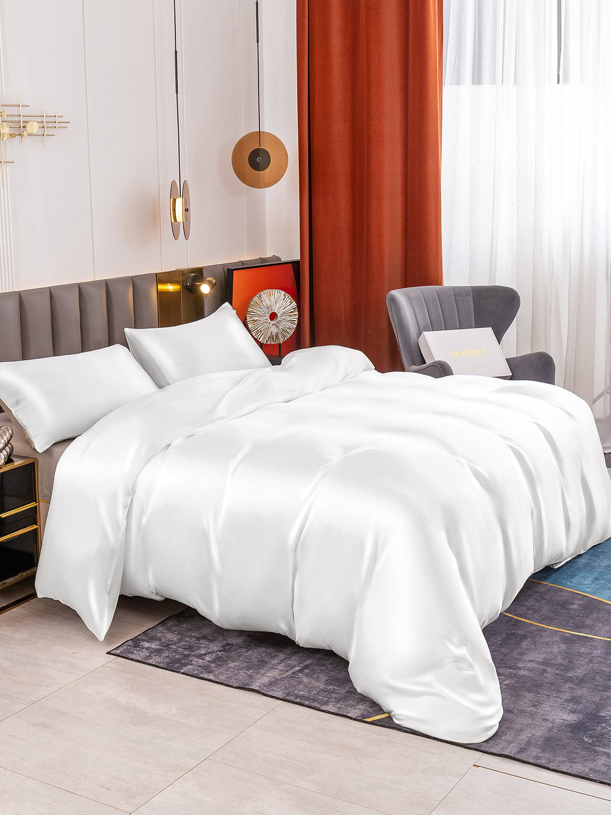 [Blanco] SilkSilky-ES 19Momme Juego de ropa de cama 004