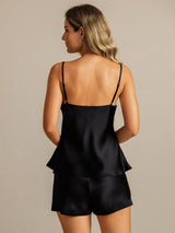 [Negro] SilkSilky-ES Spaghetti Strap V Neck Conjunto de tirantes 002